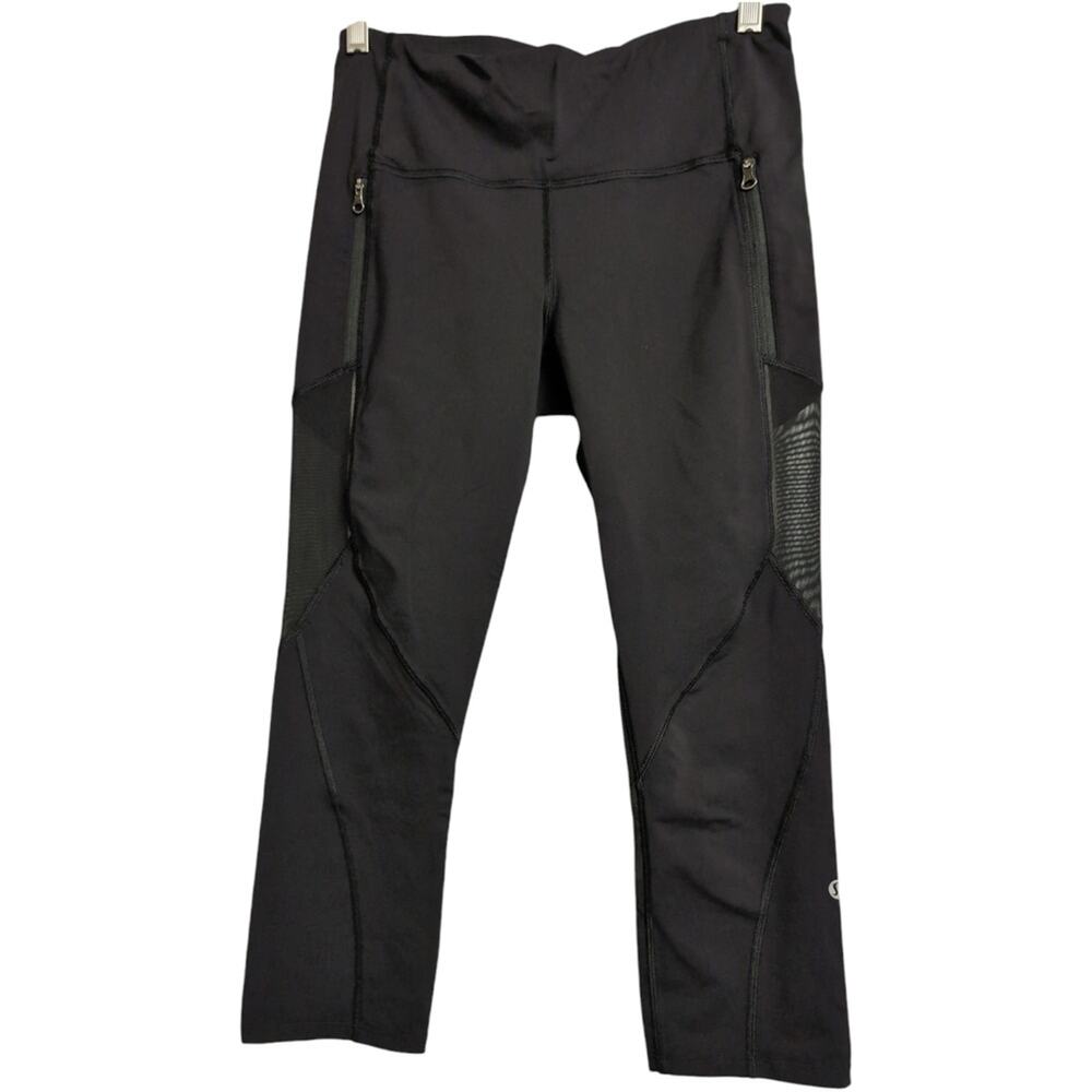 Lululemon Black Athletic Pant Mesh Panels Zipper Pockets Drawstring Waist Size 8